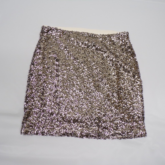 Gold Sequin Mini Skirt - Picture 1 of 4